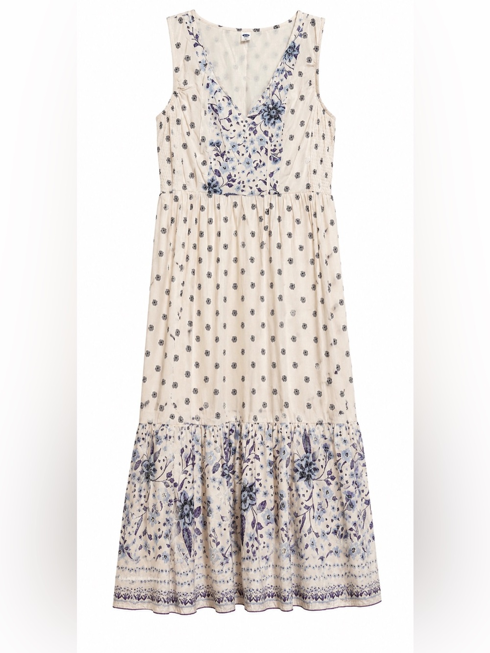 Old Navy Cream Midi Dress with Blue Floral Print